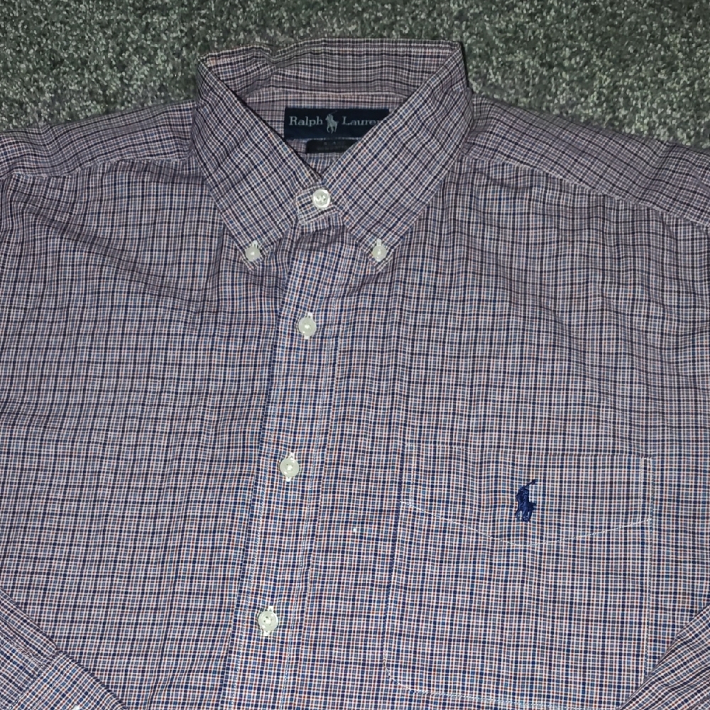 Ralph Lauren Men's Red and Blue Plaid Shirt